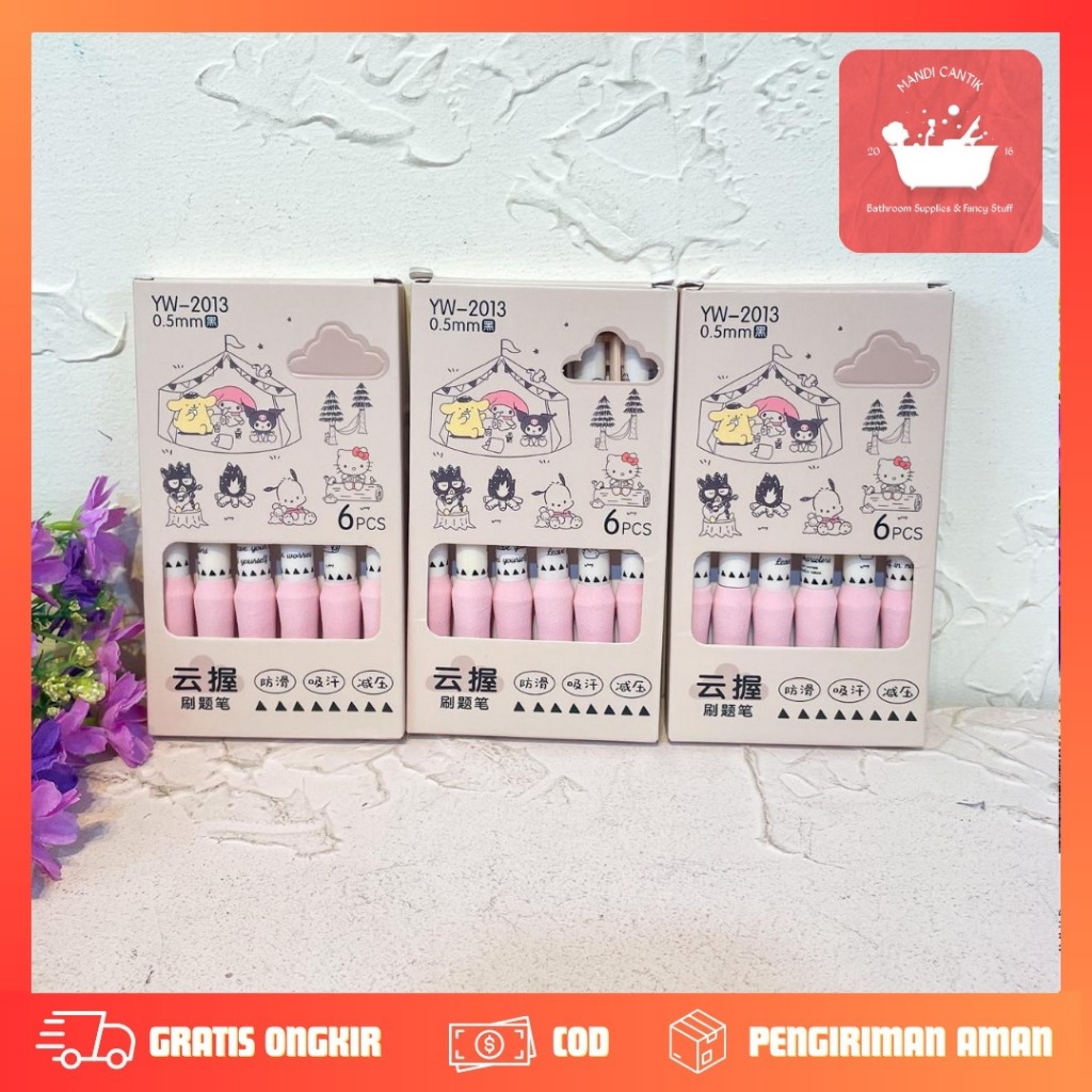 

PULPEN CETEK PLUFFY SANRIO 1 SET ISI 6 PCS WY-2013 PC-1653 EMPUK LUCU IMUT PREMIUM FREE BOX