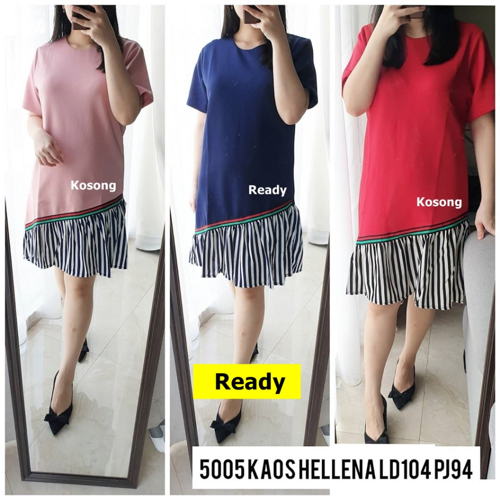 GB Dress Biru Terusan Wanita Casual Kaos Helena