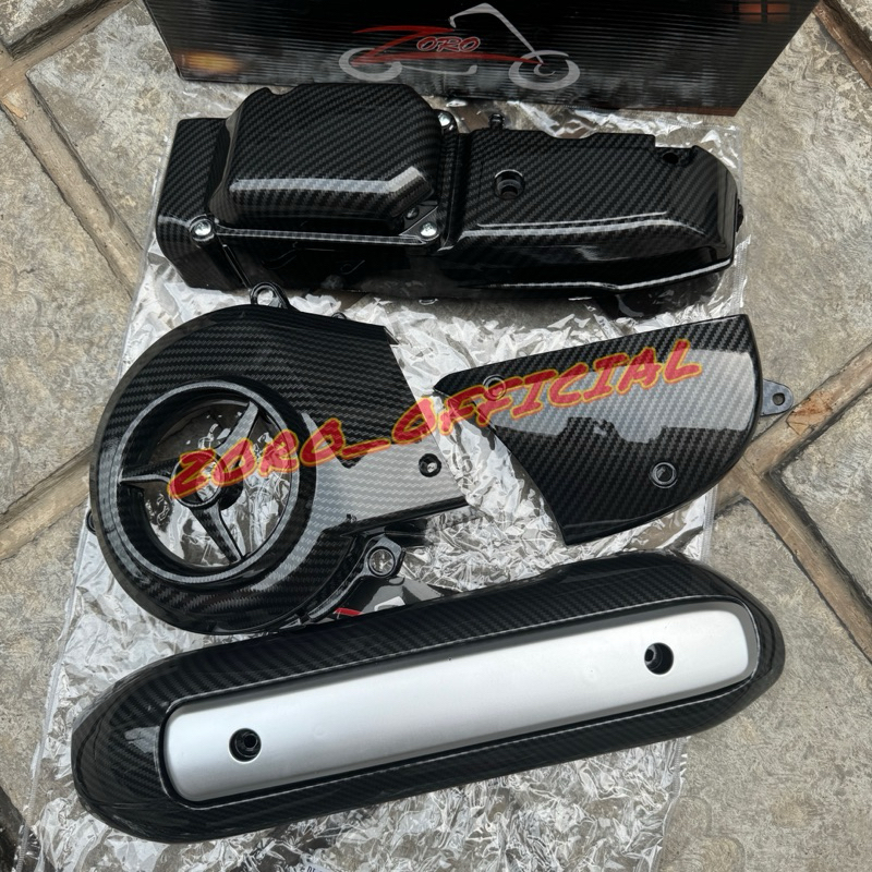 Paket Tutup Cvt Carbon Mio + Tutup Knalpot Carbon Mio + Tutup Kipas Carbon Mio Smile / Mio Sporty Ca