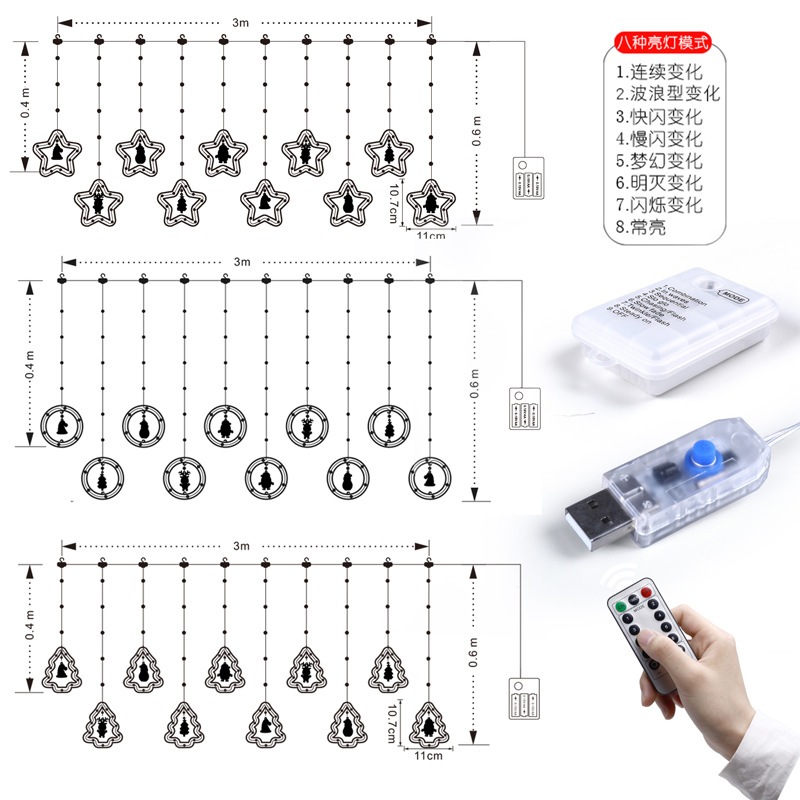 Lampu Hias Natal Lampu Tirai 3 Meter Tahan Air Lampu Dekorasi Natal LED Gantung Kendali Remote