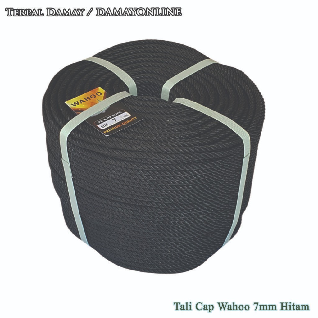 

Tali Tambang PE Cap Wahoo 7mm Hitam / Rol ( Harga Per Rol )