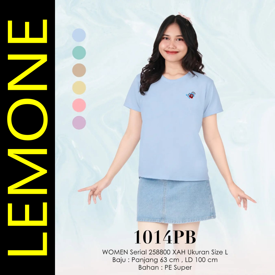 LEMONE PE Super Spandek 101XPB Doube knit 40s Kaos wanita santai Lengan Pendek polos bordir lucu war