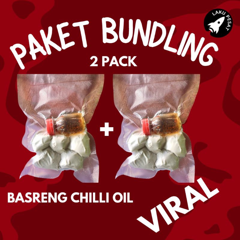 

Paket Bundling BASRENG Viral LAKU PESAT Pedas Gurih 2 Pack + Chilli Oil - Instan, Food