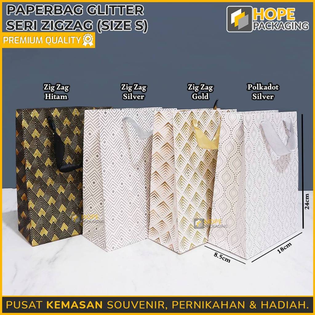 

Paper Bag Glitter Seri Zig Zag / Tas Kado Ultah / Tas Hampers / Paperbag Hadiah Natal / Tas Jinjing / Tas Souvenir Hampers