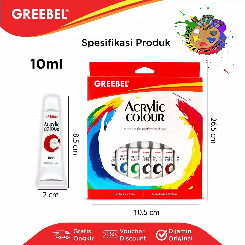 

GREEBEL Cat Lukis Akrilik Set 18x10ml / Acrylic Paint Color (Cat Acrylic 10ML) Cat Melukis