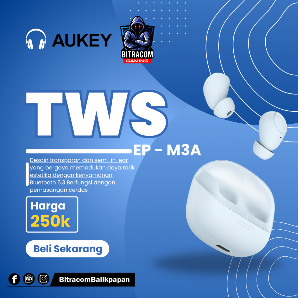 TWS Aukey - M3A Earphone Wireless Bluetooth Headset Bluetooth