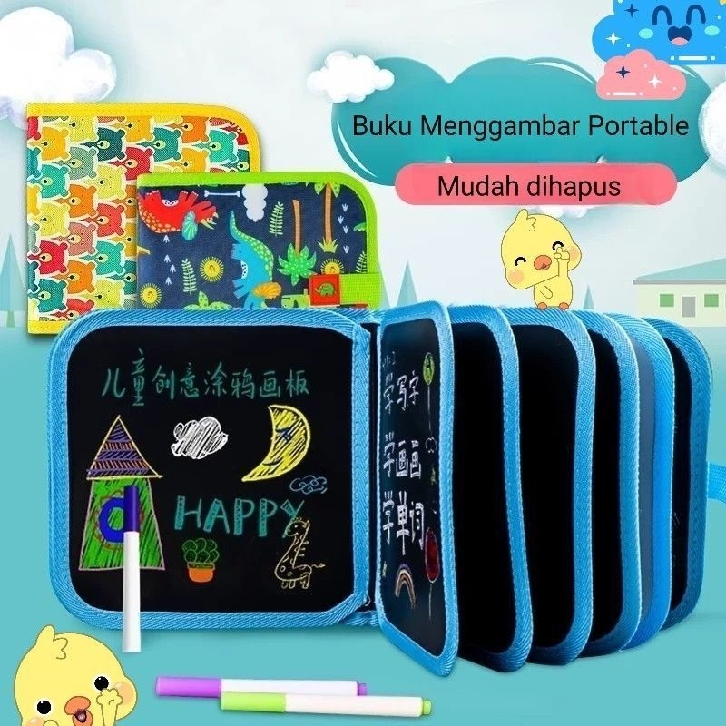 

( free 12 spidol warna ) buku gambar portable magic 14 halaman dan bonus 2 tisu penghapus