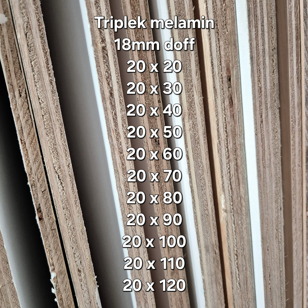 Triplek melamin putih custom 18mm doff 1 sisi lebar 20 cm
