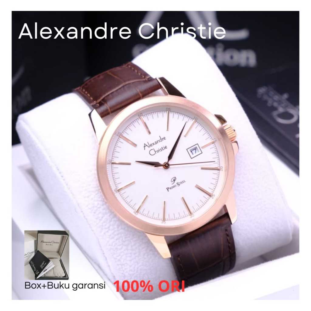 Alexandre Christie  ORIGINAL jam tangan pria kulit AC 1008 coklat Alexander Cristie 100% ori terbaru