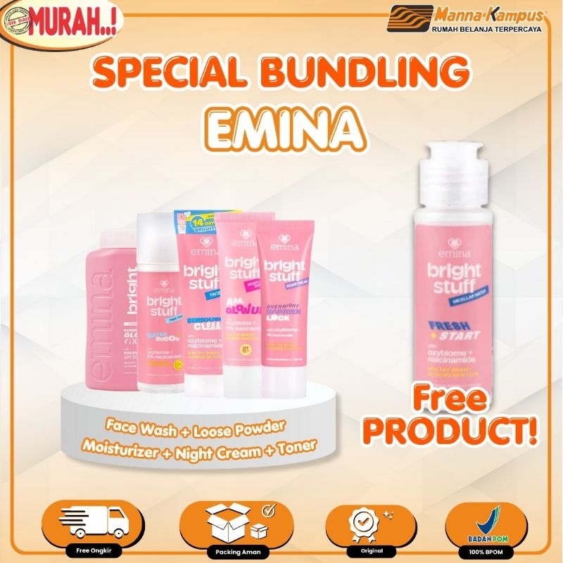 (SPECIAL BUNDLING) EMINA FACE WASH + LOOSE POWDER + MOISTURIZER + NIGHT CREAM + TONER ( FREE 1 PRODU