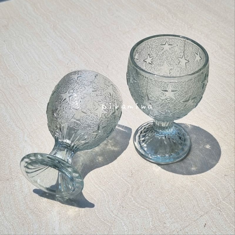 6 PCS GELAS KAKI Q STAR MOTIF BINTANG gelas kaki cantik gelas lucu gelas kaki kaca