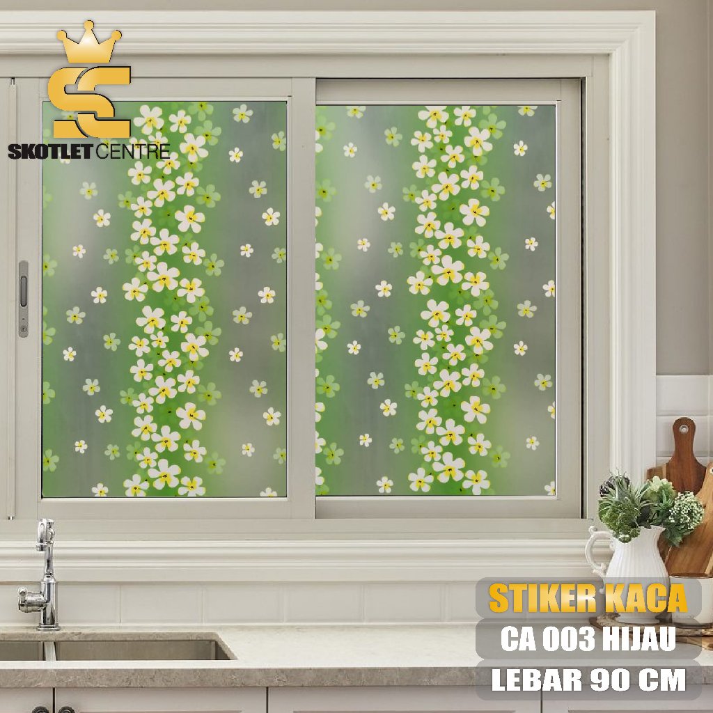 Stiker Kaca Jendela Sticker Jendela Dapur Kamar Mandi Motif Bunga Hijau