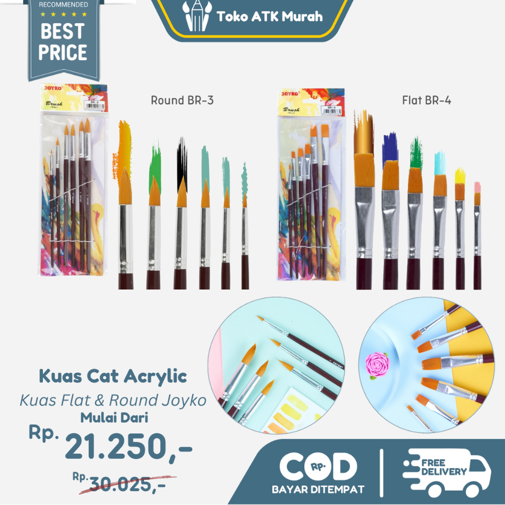 

Kuas Lukis Brush Joyko Set BR-4 Flat / BR-3 Round