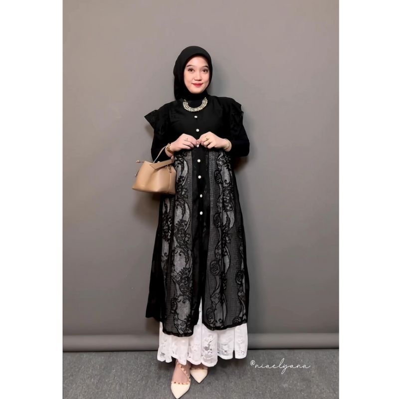 RJ5 Nexa Outer Brukat Cardigan Brokat Lengan Pendek Ruffle atasan outher brukat Outer Brokat
