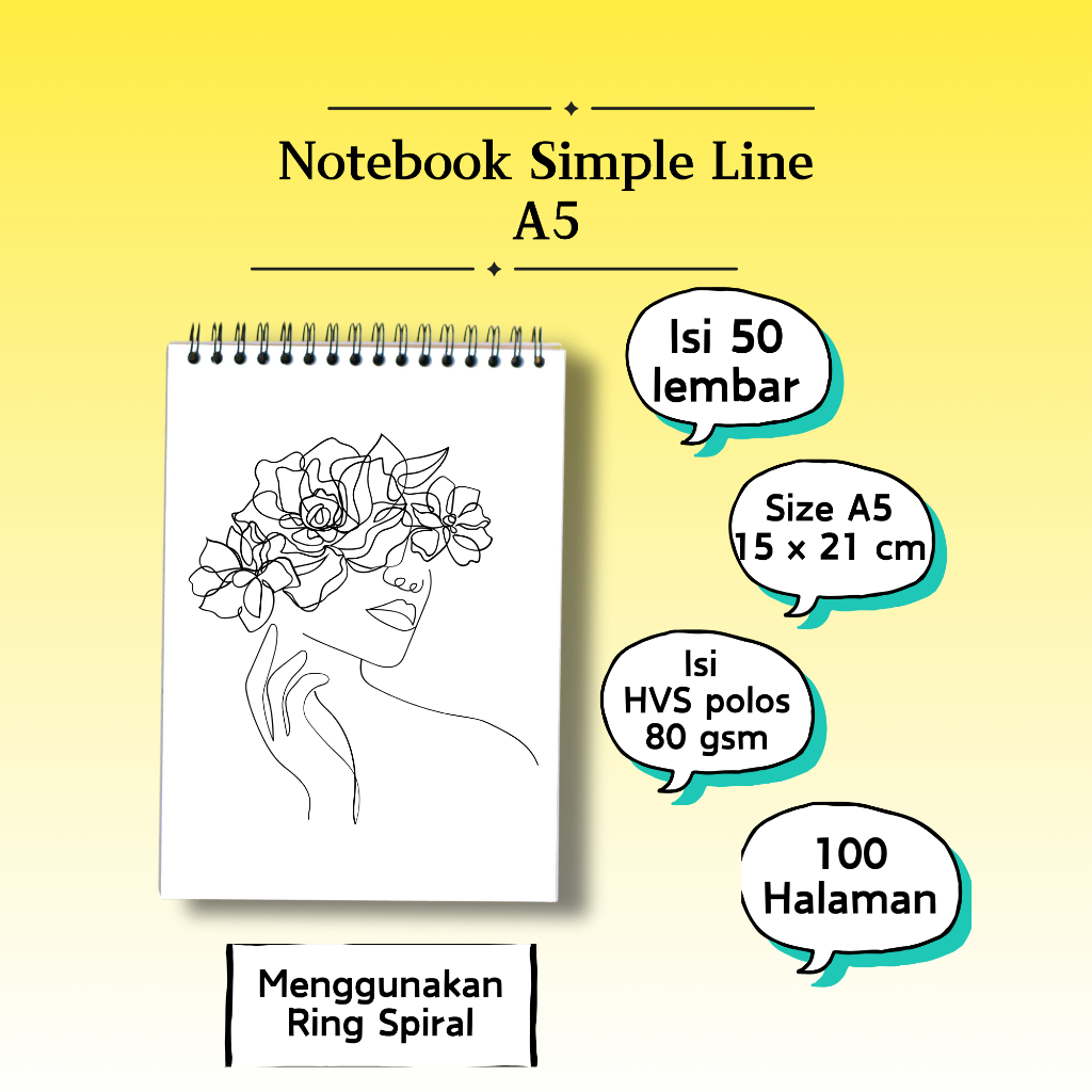 

[50 Lembar] Notebook Simple Jurnal A5 Buku Catatan Ring Motif Simple Line Girl