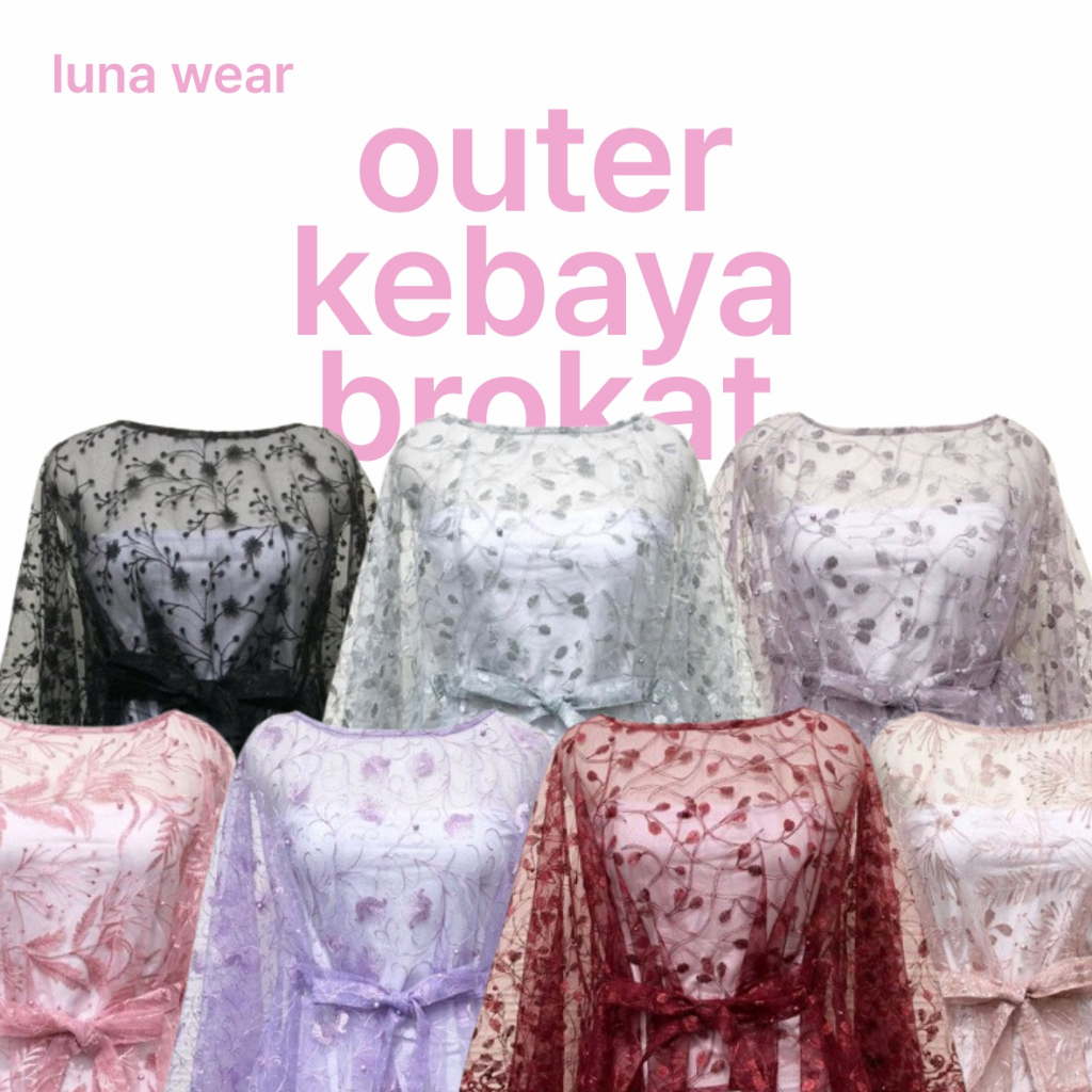 [Kode A] Outer Kebaya Brokat Cape Batwing Tile Mutiara Pita Tali