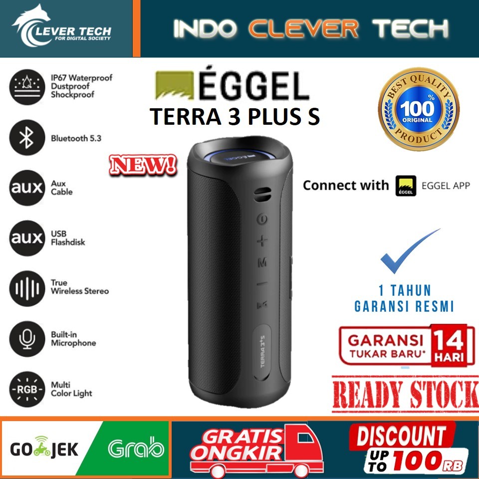 Eggel Terra 3 Plus S Waterproof Portable Bluetooth Speaker with RGB Light