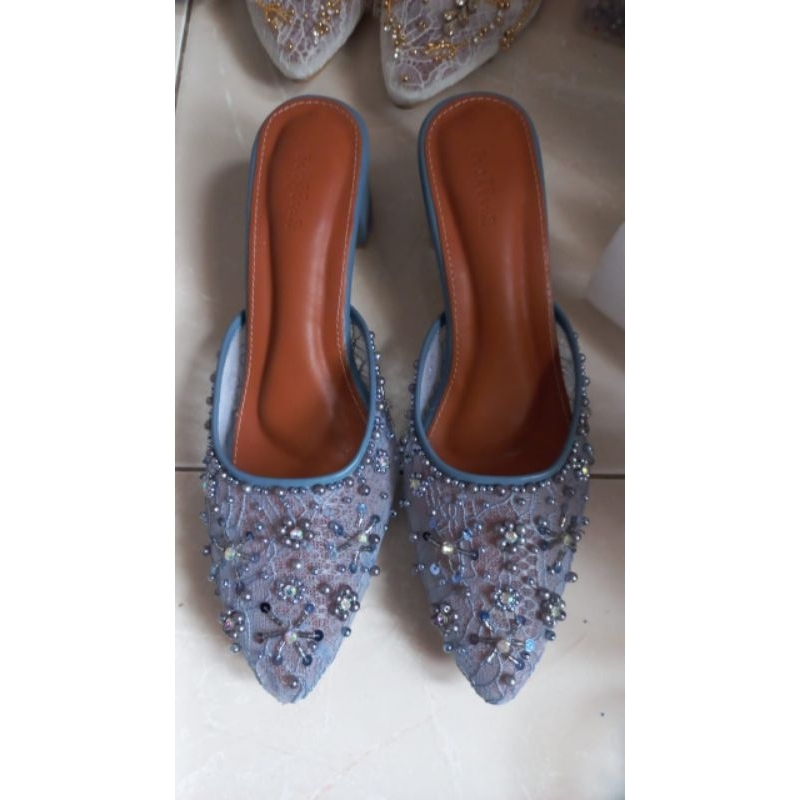DEVFLEUR Wedding Shoes warna denim tinggi 3cm 5cm 7cm