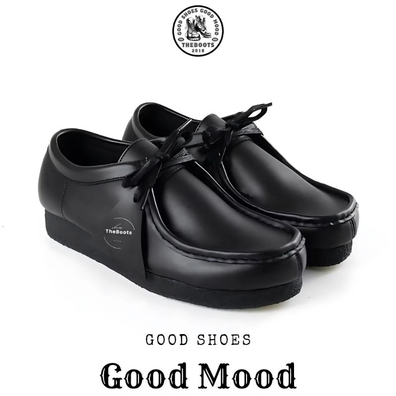 Sepatu Kasual Pria Wallabee Shoes Clark Sepatu Chunky Pantopel Unisex Hitam