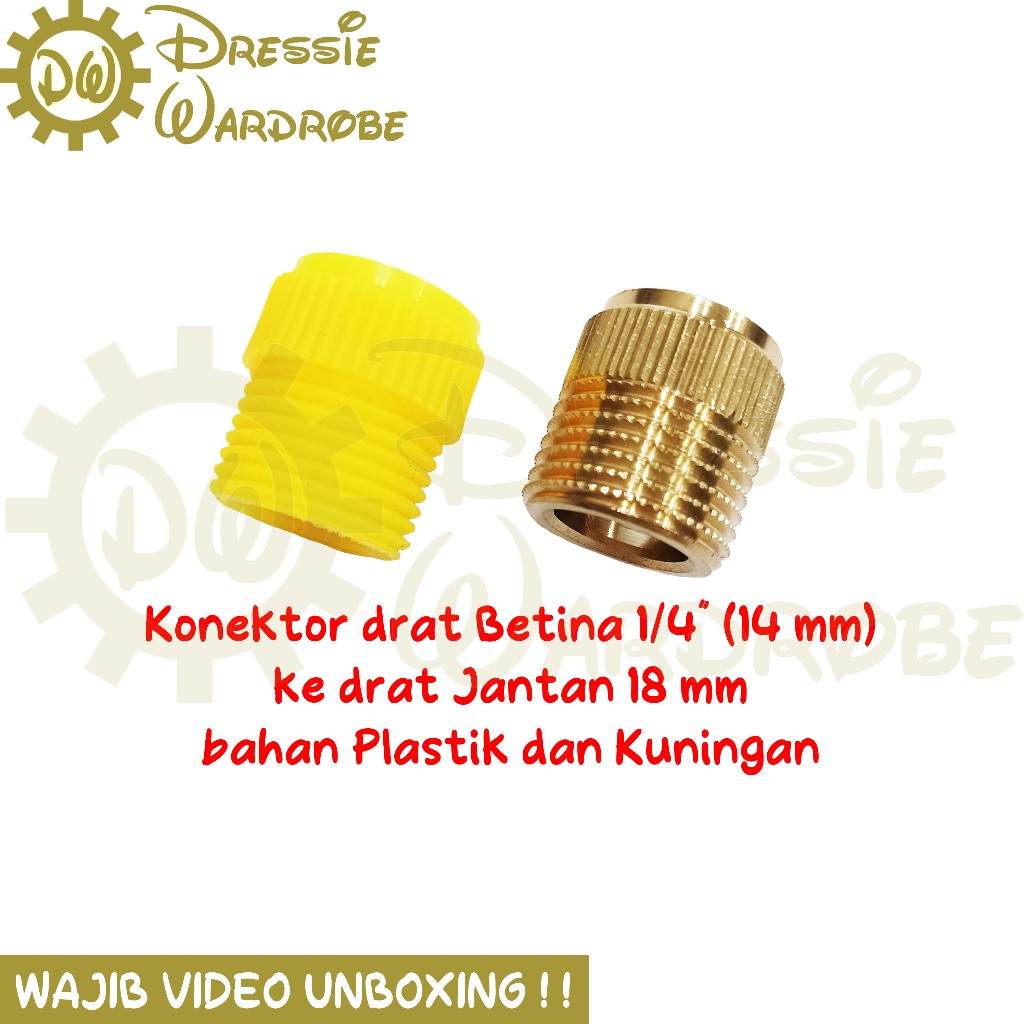 Konektor Nepel Double Nepel Nipple Drat Betina 1/4" 14 mm ke Drat Jantan 18 mm bahan Plastik dan Kun
