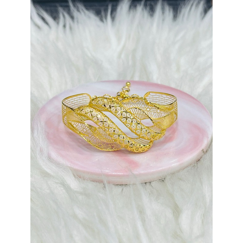 gelang kerawang gelombang ulir double emas asli kadar 700