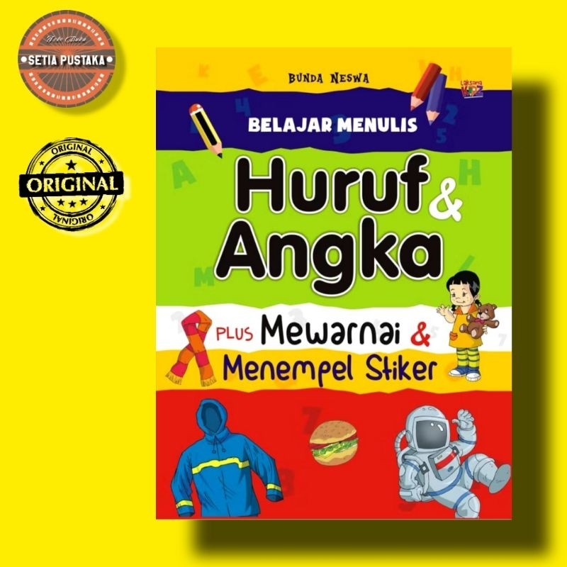 Buku Belajar Menulis Huruf & Angka Plus Mewarnai & Menempel Stiker