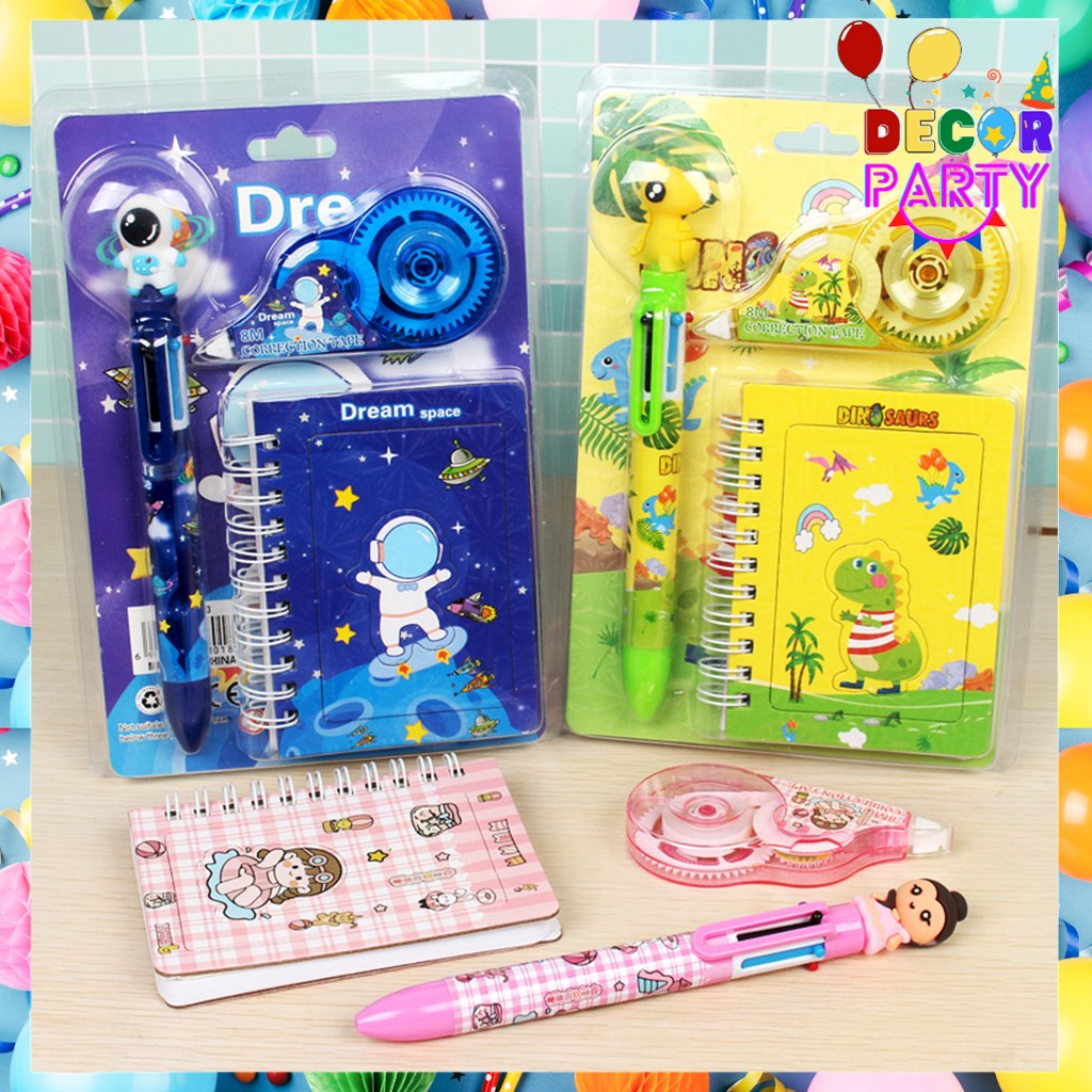 

DP Alat Tulis Set Stationery Set 3IN1 Lucu Karakter Kartun Correction Tape 8Mtr Perlengkapan Sekolah Anak-Anak TK Souvenir Ulang Tahun Anak Alat Tulis 3 IN 1 Stationery Gift Set Children Day Gifts Cartoon Six-Color Ballpoint Pen with Correction Tape