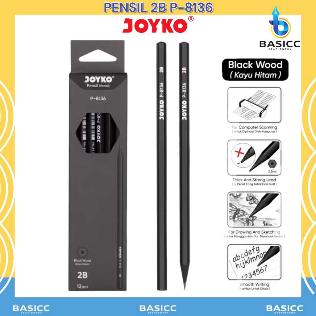 

Joyko Pensil 2B P-8136 Hitam Deluxe | @1Ktk=12 Pencil