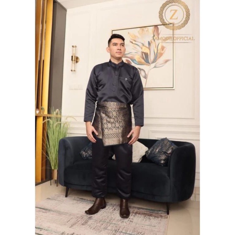 KODE V17V Baju Kurung Melayu Pria Setelan Plus Songket  Baju Melayu Pria Songket Sampin  Baju Kurung