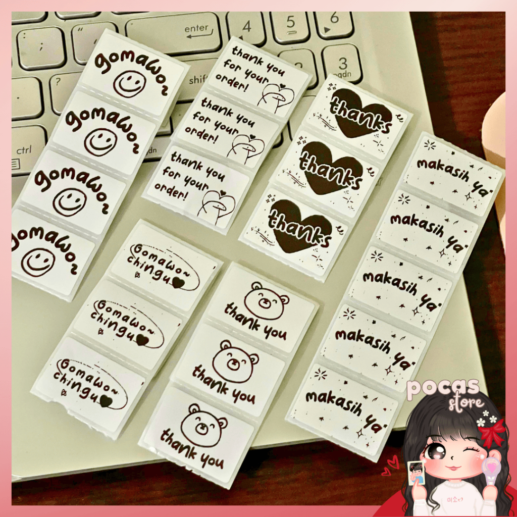 

[PS] (20PCS) HANDMADE MINI STIKER THANKYOU HITAM PUTIH MURAH FOR PACKING JURNALING CUTIE