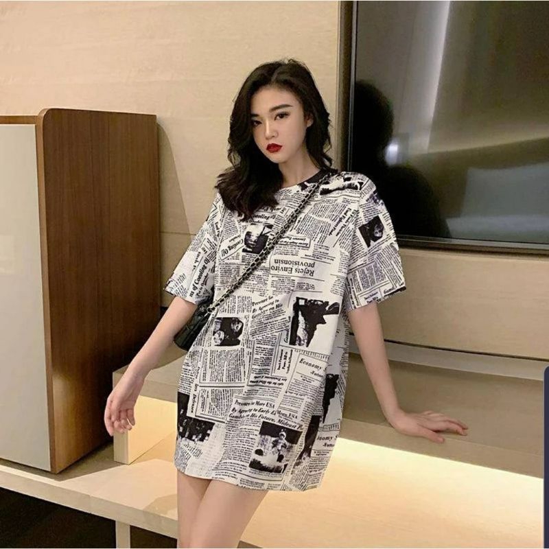 Baju Oversize wanita motif koran motif komik all size