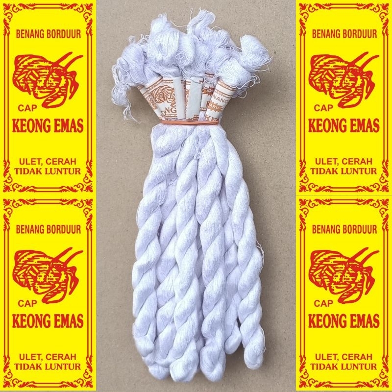 WARNA : (PUTIH) 10 KEPALA/IKAT/PLINTIR Benang Tenun Bordir borduur sarung Merk Keong Emas