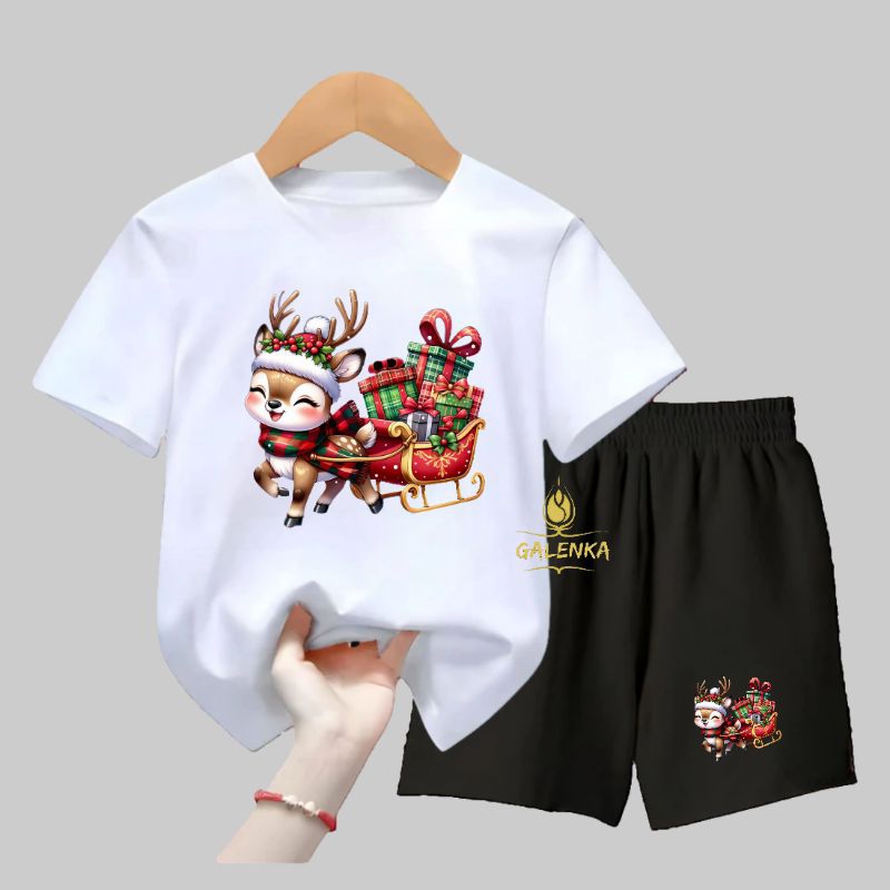 kaos setelan NATAL MERRY CHRISTMAS unisex anak 1-10 tahun membawa kado / kado natal