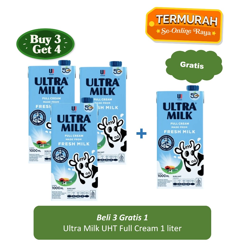 

Beli 3 Gratis 1 Ultra Milk UHT Full Cream 1 Liter