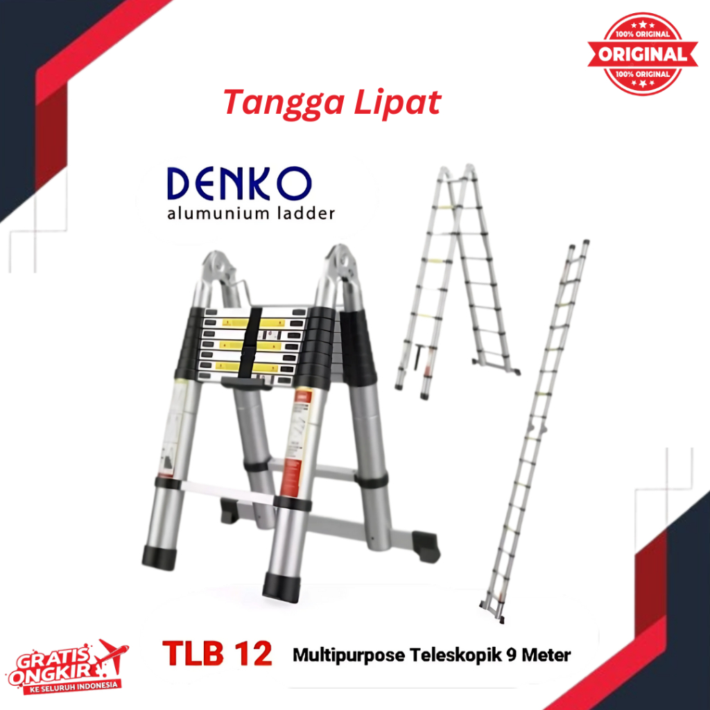 TANGGA LIPAT TELESKOPIK 9 METER ALUMINIUM MULTIPURPOSE TELESCOPIC LADDER DENKO TLB12