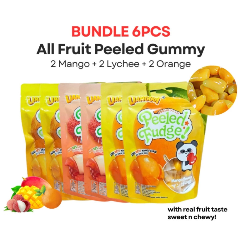 

[Hadiah untuk anak-anak]Lianggui Halal Bundle 4in1/6in1 All Fruit Peeled Gummy | Permen Buah | Permen Lunak Aneka Rasa | Permen Jelly | Snack Halal