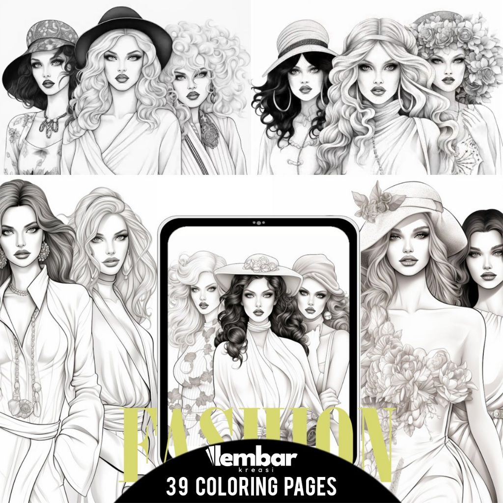 

39 Pages Buku Mewarnai Dewasa - Printable Adult Coloring Book - Digital Download - Female Models