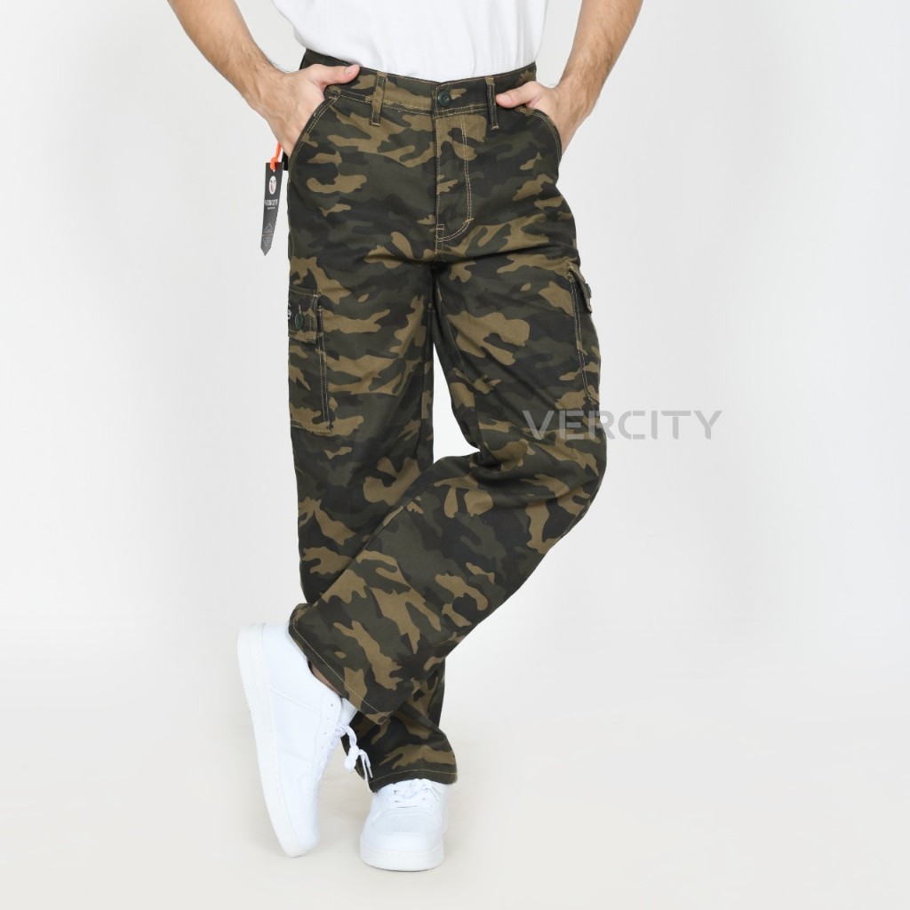 CELANA CARGO LORENG PANJANG BIG SIZE JUMBO 44 REGULER GOMBRANG HIJAU ARMY STANDAR PRIA WANITA UNISEX