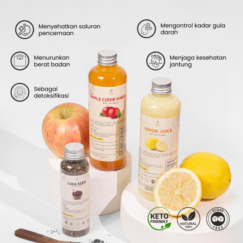 

SDF Paket Diet Cuka Apel 3 in 1 Cuka Apel Sari Lemon Chia Seed Tani Organic 250 ml Chia 70gr - Apple
