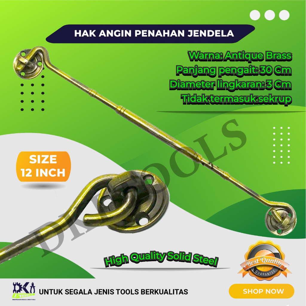 Hak Angin Penahan Jendela Pengait Jendela Window Hook Brass 12" Inch 30 Cm
