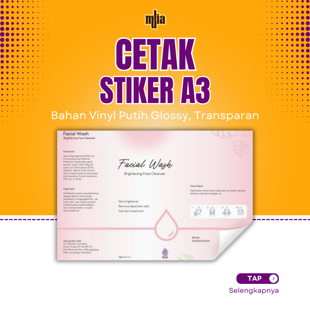 

CETAK STIKER A3 BAHAN A3 VINYL PUTIH GLOSSY / A3 TRANSPARAN