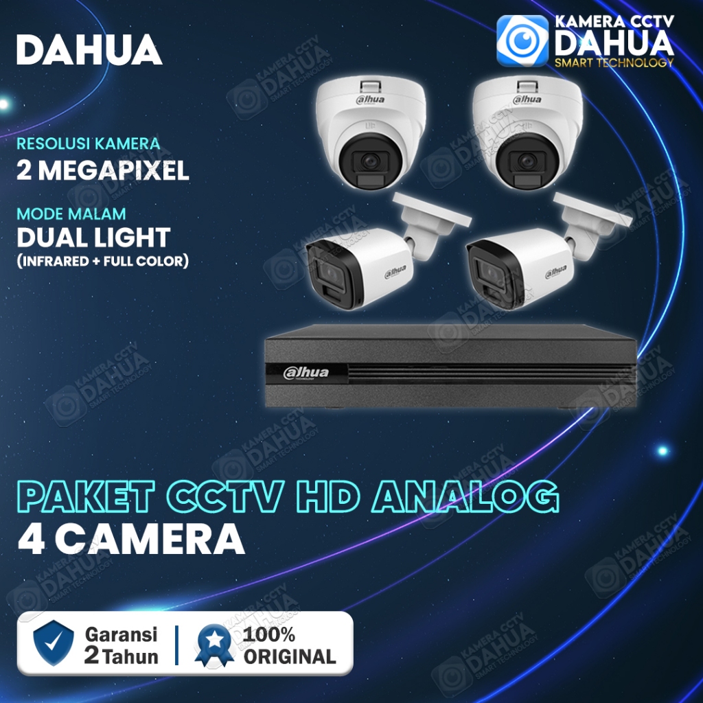 PAKET CCTV DAHUA 2MP FULL COLOR 4 CHANNEL 4 KAMERA