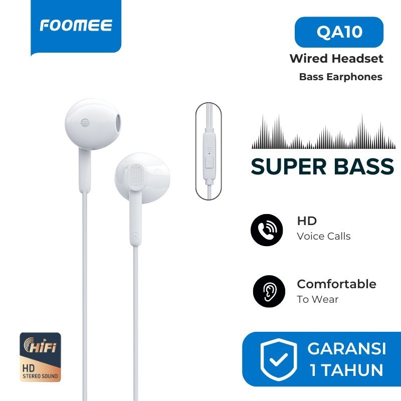 FOOMEE QA10/DE01/DE02 WIRED EARPHONE SEMI IN-EAR SUPER BASS HD VOICE CALLS HEADSET KABEL 120CM