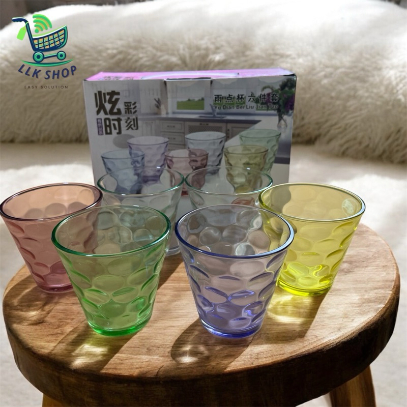 GELAS 1 SET ISI 6pcs | GELAS CANTIK | GELAS WARNA WARNI
