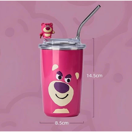 Tumbler Lotso Botol Dengan Sedotan / Botol Air Minum Termos Botol Minum kekinian - Pink Lotso
