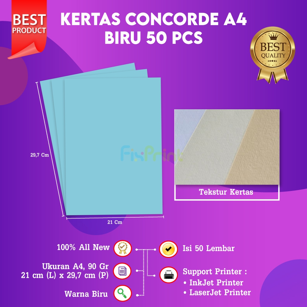 

FixPrint Kertas Concorde A4 90gr 1 pack isi 50 Lembar 210mm x 297mm Merah Muda Kertas Serfitikat atau Piagam