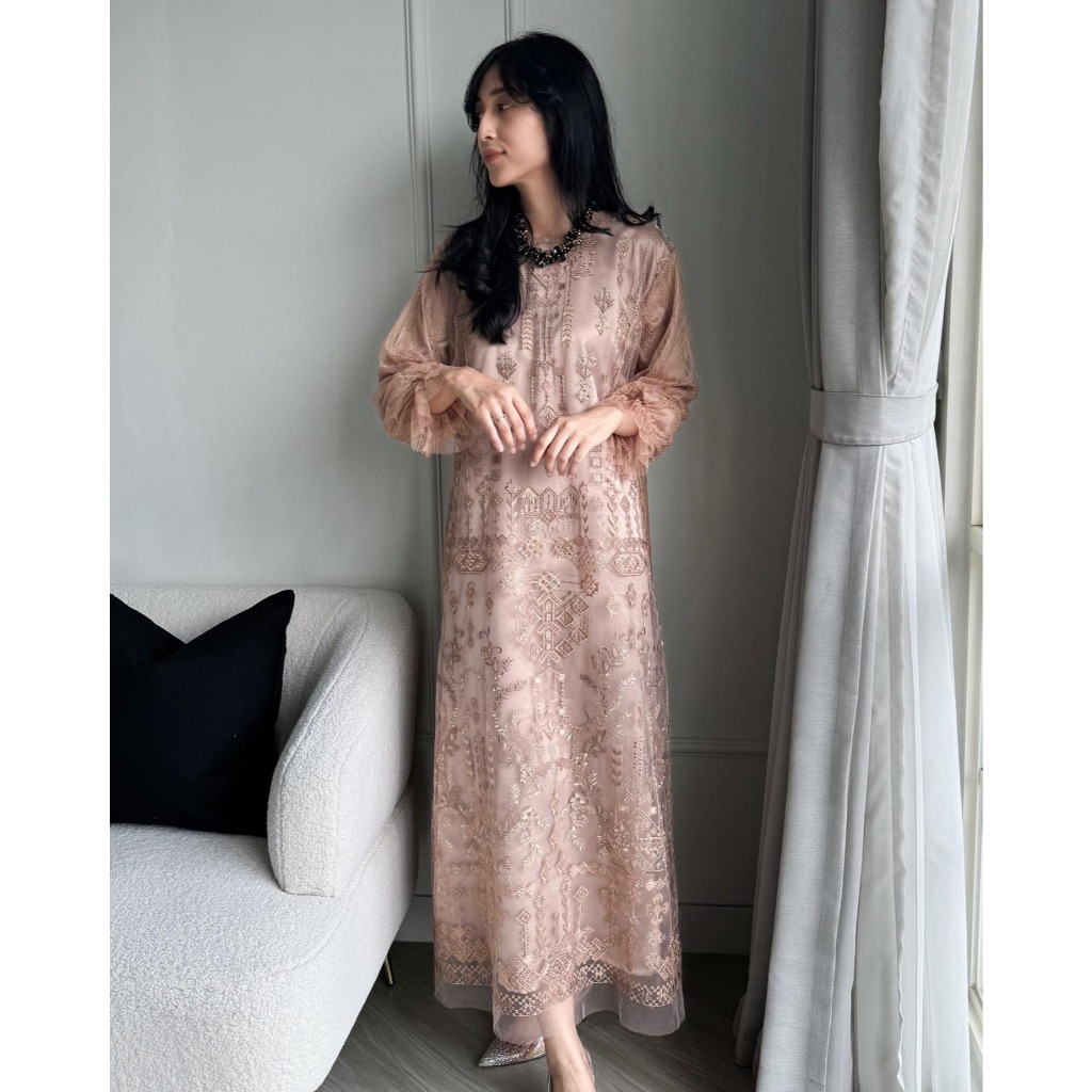 NEW - RORA DRESS SILK + BRUKAT CANTILY FULL OOTD KONDANGAN DRESS BRUKAT SERAGAMAN BRIDESMAID SIMPLE 