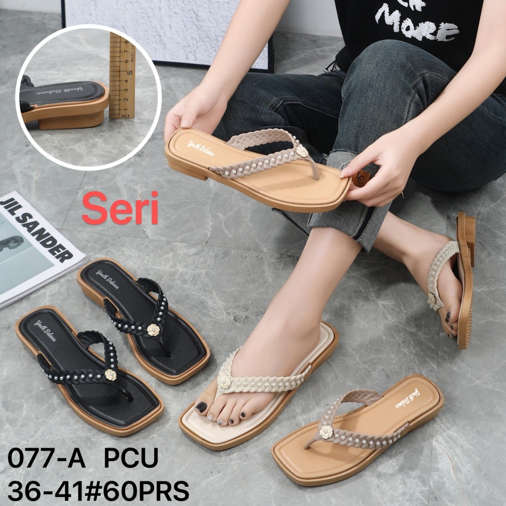 Sandal Jepit Kepang Mutiara Bunga Wanita / Sandal Jepit Wanita Balance 077-A
