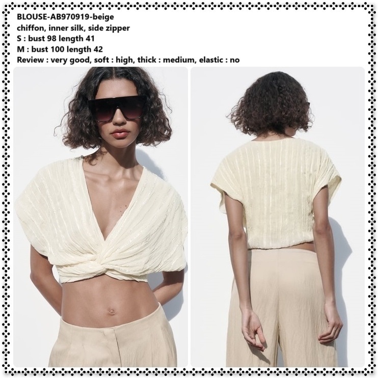 AB970919 Baju Atasan Summer Sexy Crop Top Blouse Wanita Korea Import Beige