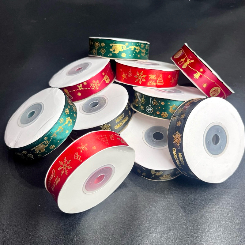 

Pita natal dekorasi merry christmas roll pita kado satin motif snow pita hempers kurnia kado